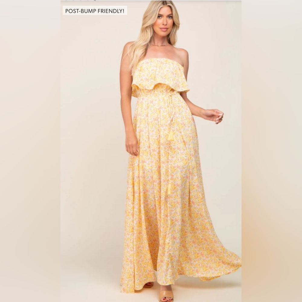 Pinkblush Yellow Floral Strapless Dress - Picture 4 of 5